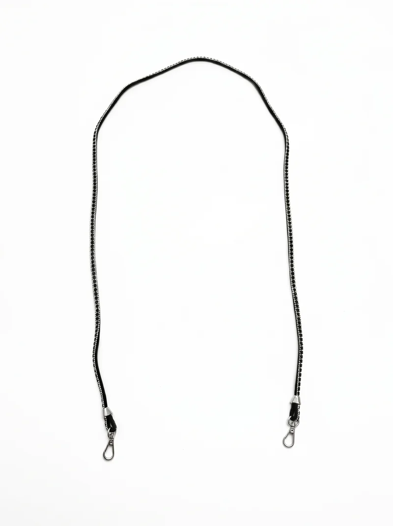 Laccetto portacellulare con strass - Nero