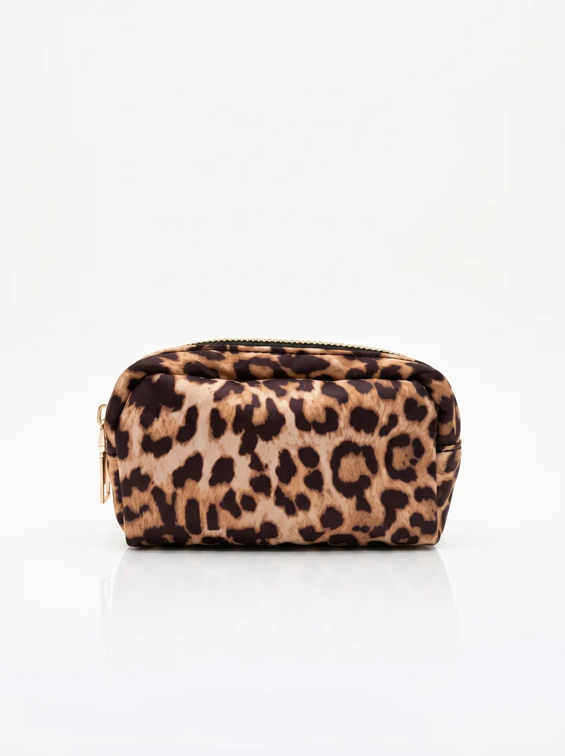 Portamonete in nylon con zip per donne - Leopardato