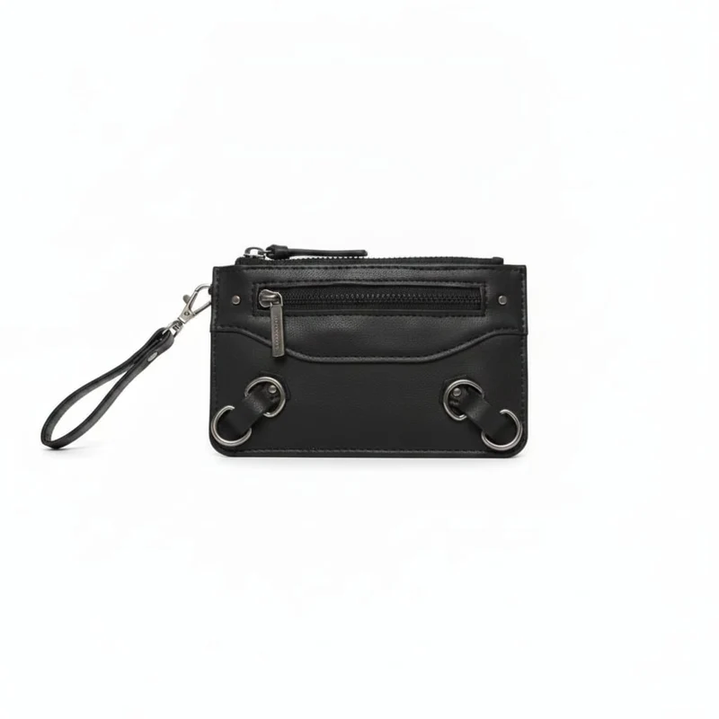 Portacarte con zip e gancetti - Nero