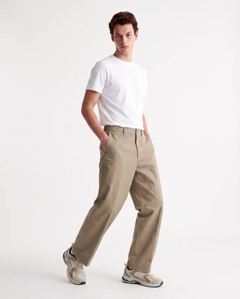 Pantaloni Chino Loose Wide Leg in Cotone - Verde kaki