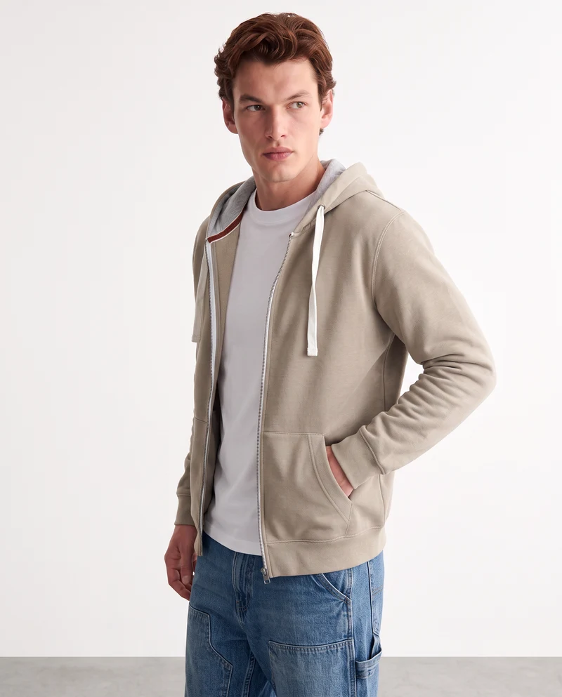 Felpa con cappuccio e cerniera melange - Beige