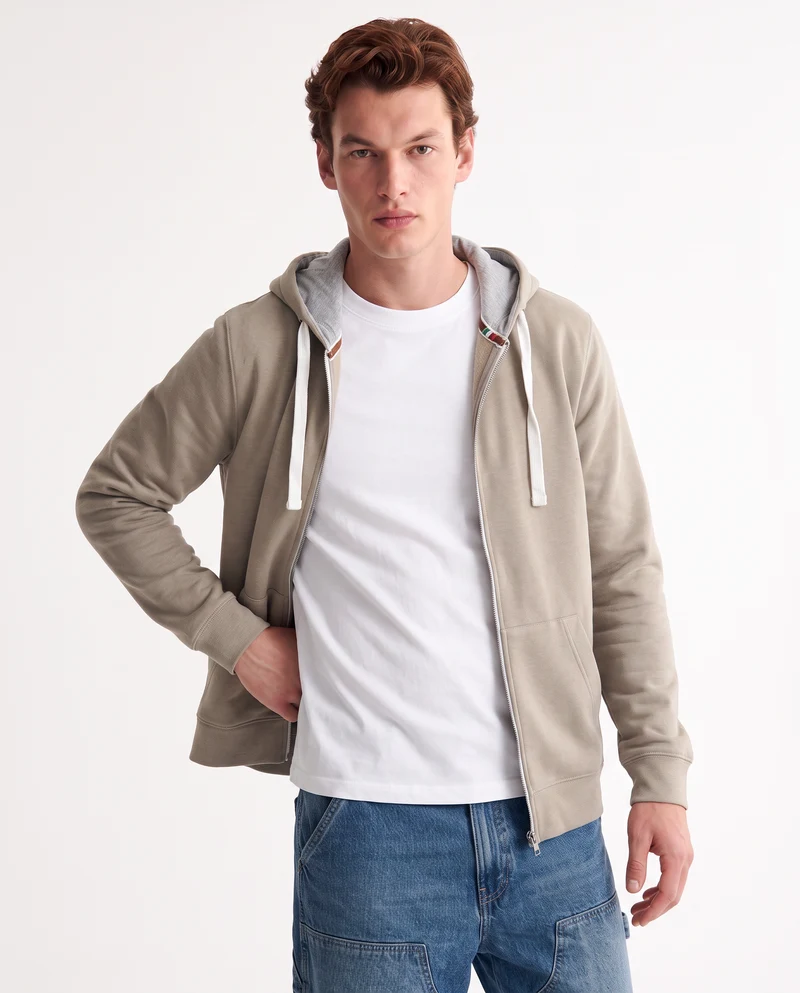 Felpa con cappuccio e cerniera melange - Beige