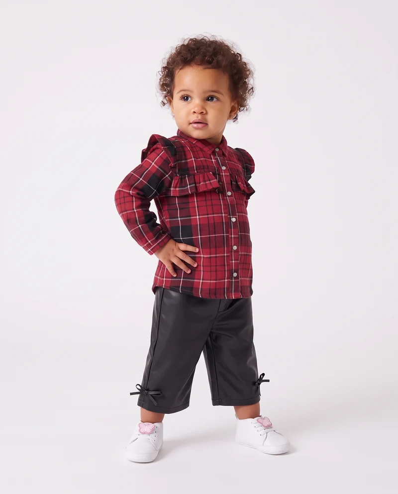 Camicia a quadri manica lunga con rouches - Rosso