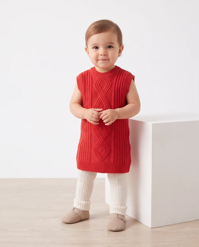 Abito giromanica in lurex caldo e trecce - Rosso