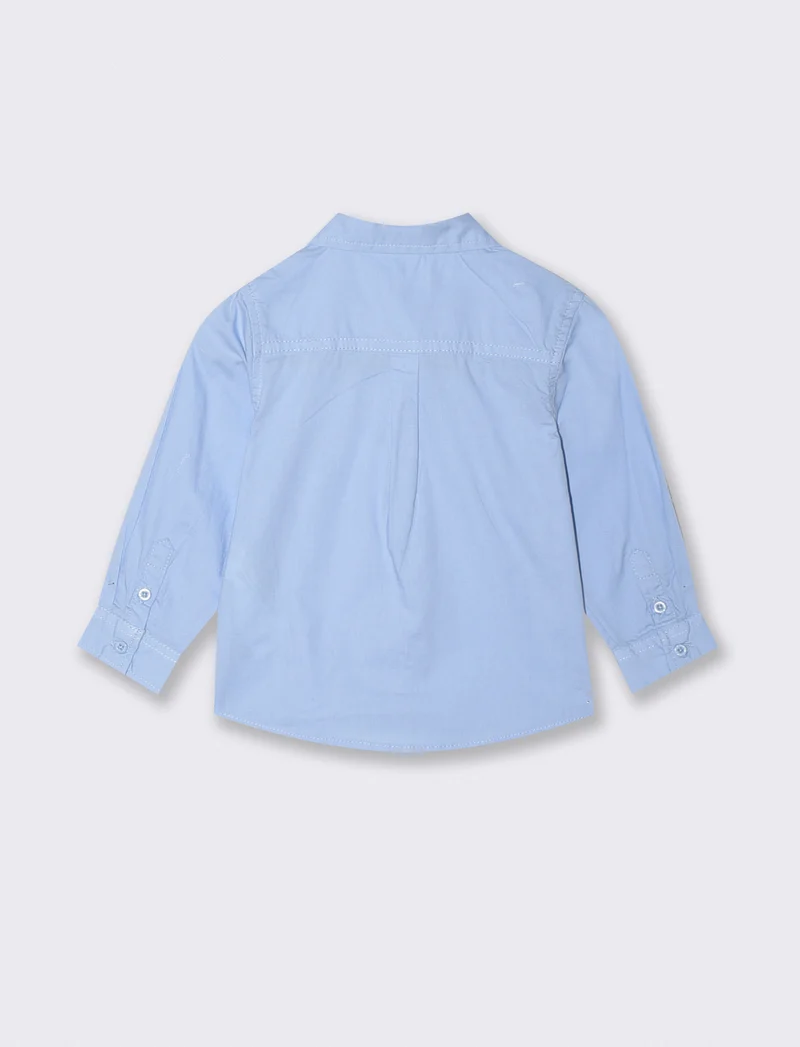 Camicia basica manica lunga con ricamo - Azzurro