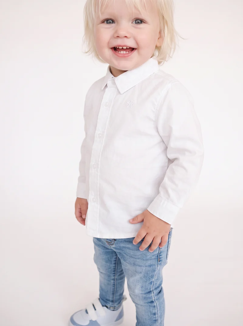 Camicia basica manica lunga con ricamo - Bianco latte