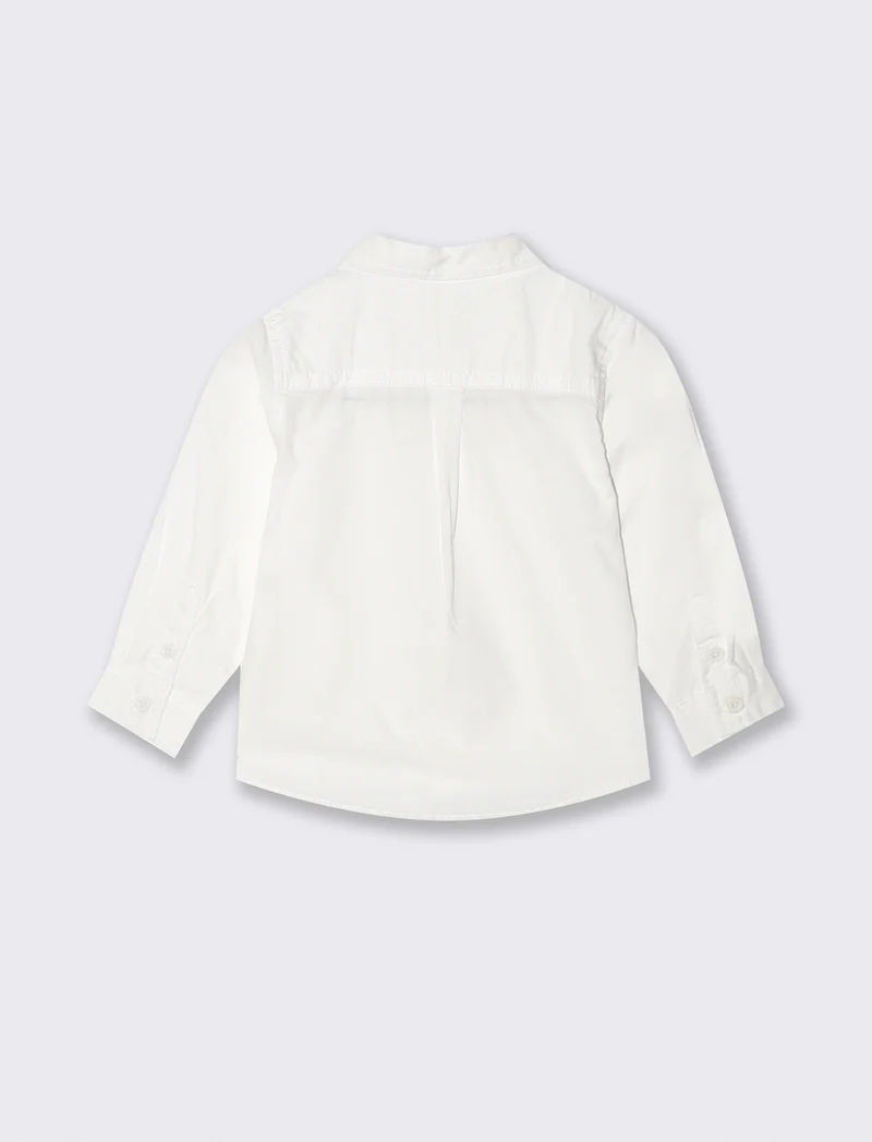 Camicia basica manica lunga con ricamo - Bianco latte