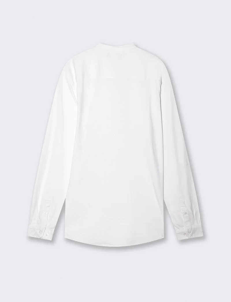 Camicia jersey slub con collo coreano - Bianco