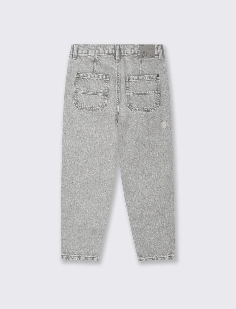 Jeans Regular con Rotture e Vita Elastico - Grigio