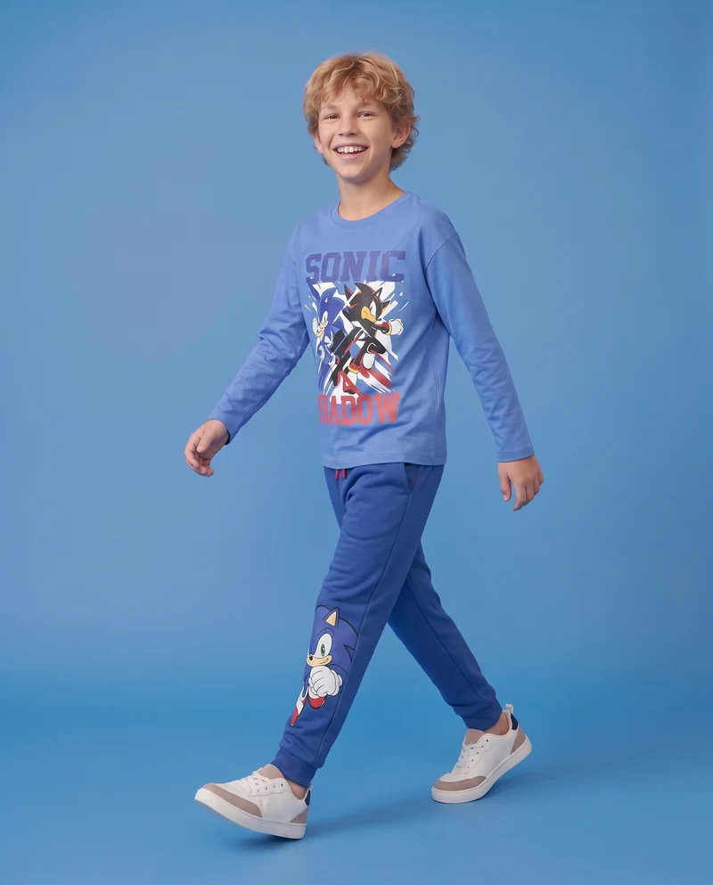 T-shirt Sonic maniche lunghe in cotone - Azzurro