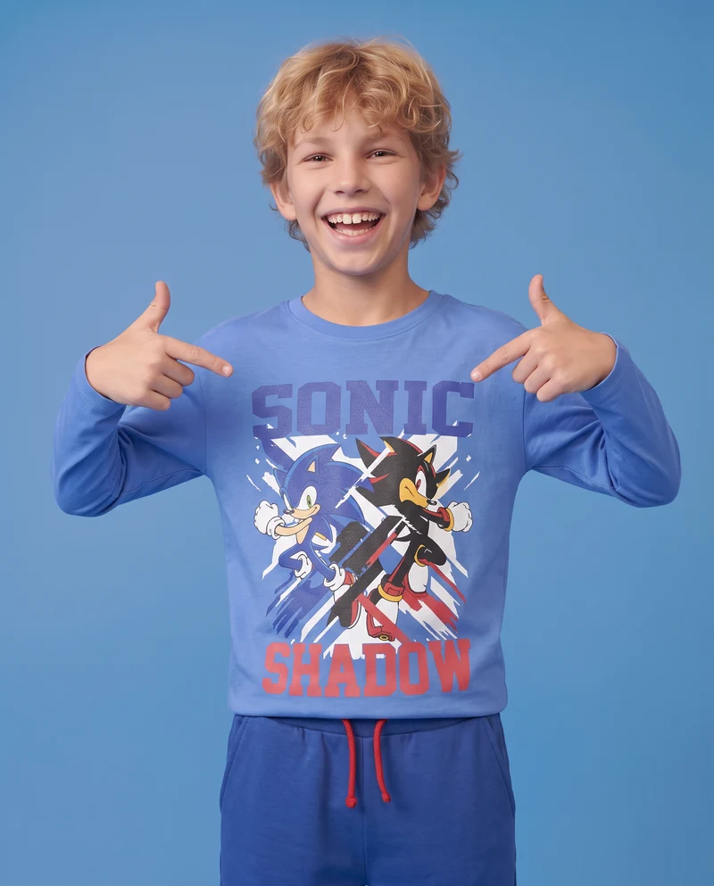T-shirt Sonic maniche lunghe in cotone - Azzurro