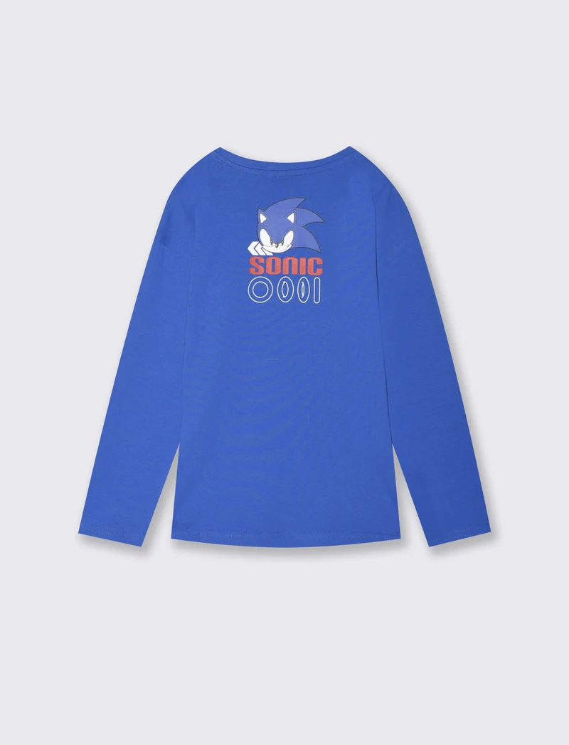 T-shirt Sonic maniche lunghe in cotone - Blu cobalto