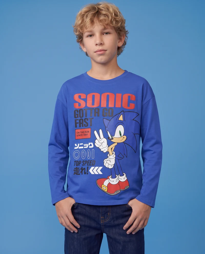 T-shirt Sonic maniche lunghe in cotone - Blu cobalto