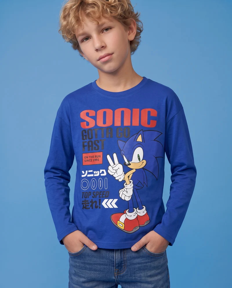 T-shirt Sonic maniche lunghe in cotone - Blu cobalto