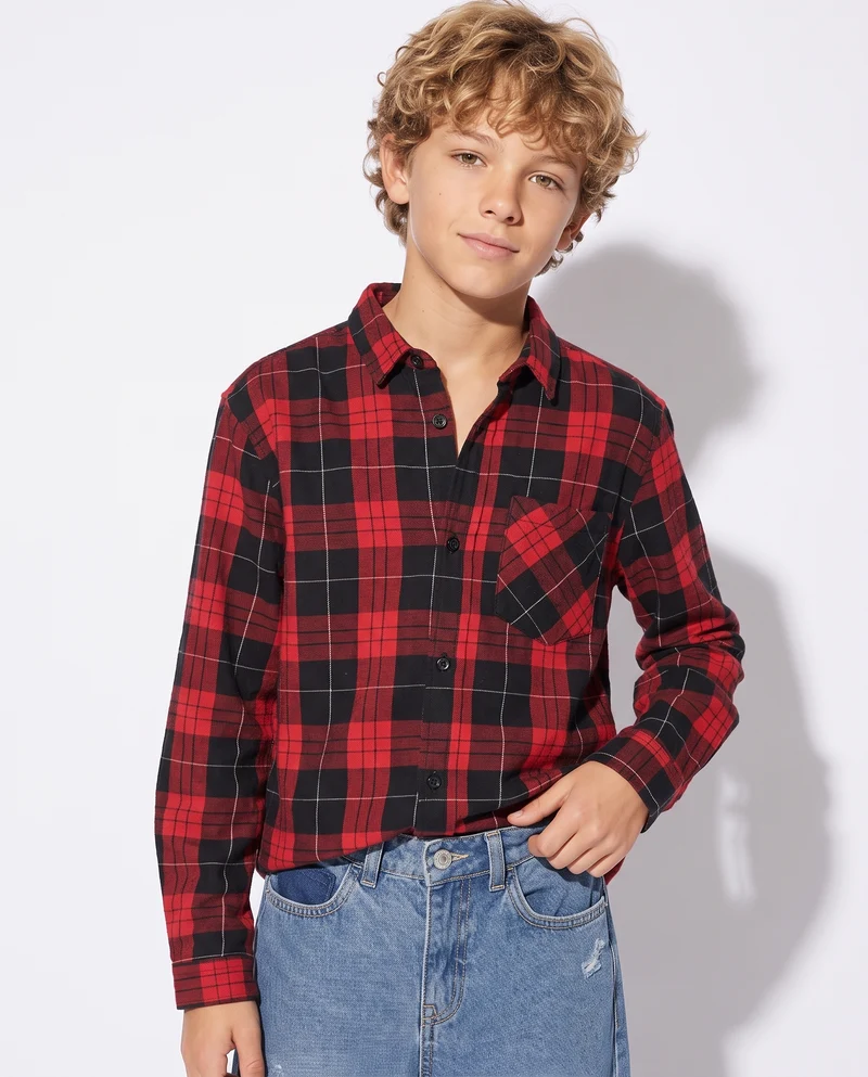 Camicia in flanella a quadri manica lunga - Rosso