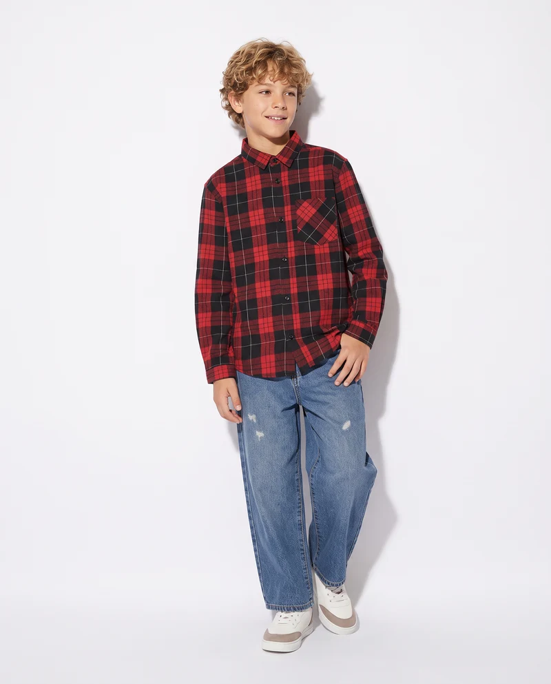 Camicia in flanella a quadri manica lunga - Rosso