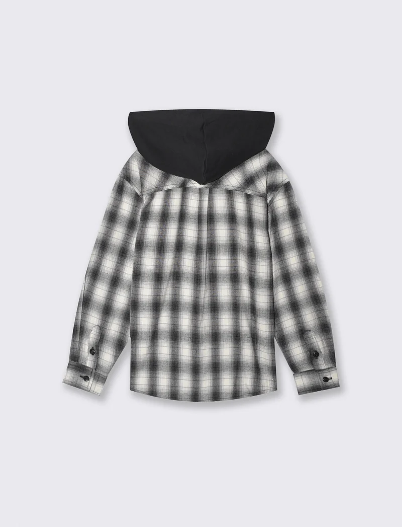 Camicia in flanella a quadri con cappuccio - Bianco