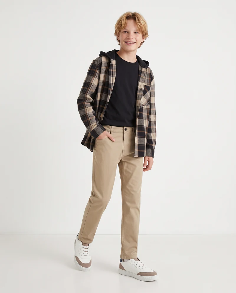 Camicia in flanella a quadri con cappuccio - Fantasia