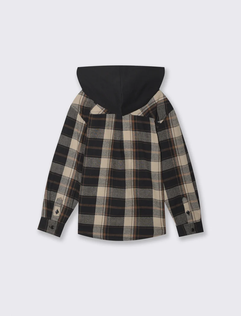 Camicia in flanella a quadri con cappuccio - Fantasia