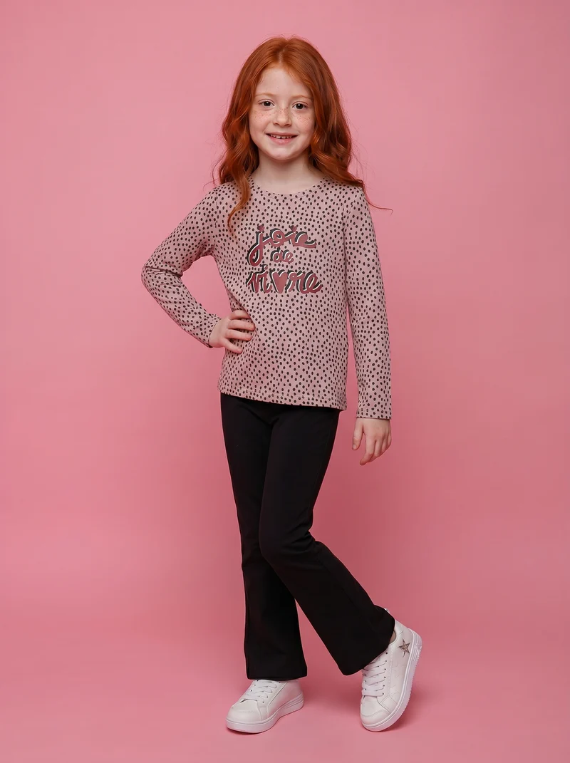 T-shirt manica lunga con stampa lucida - Rosa polvere