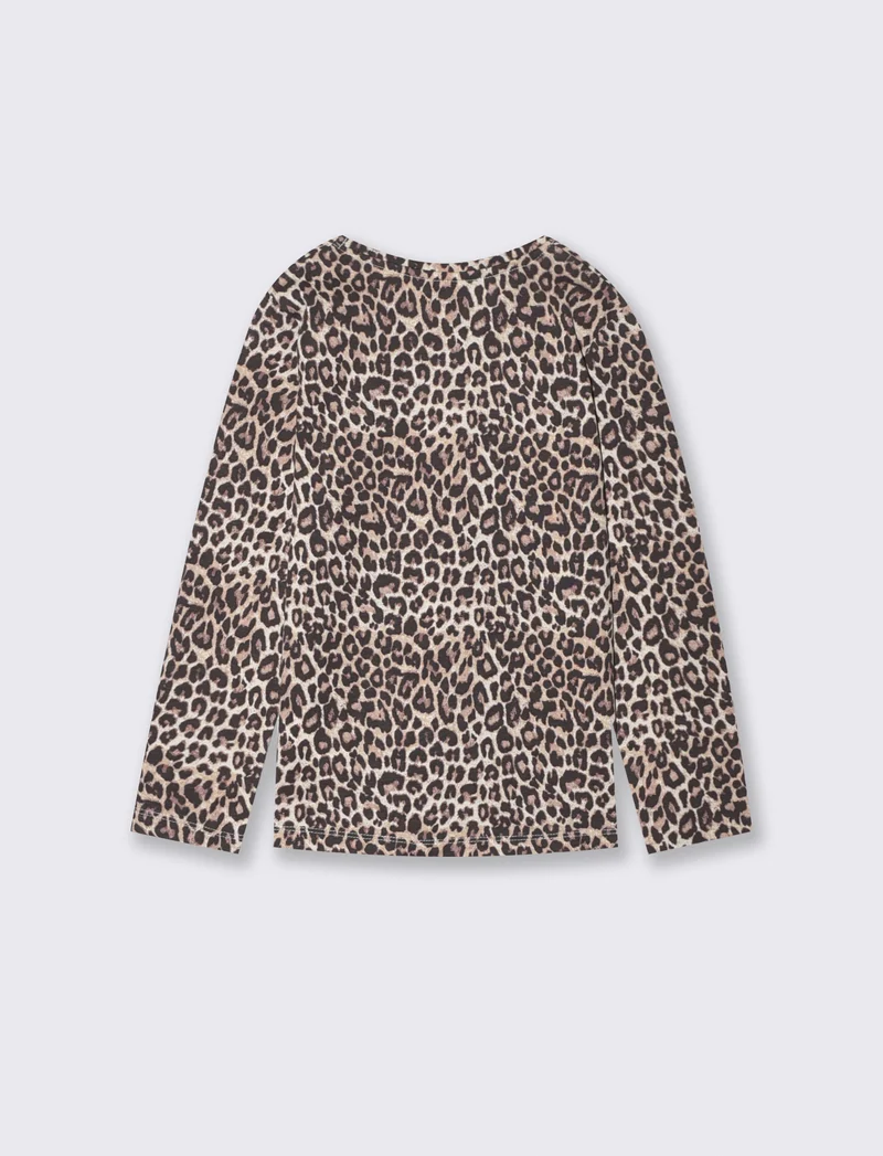 T-shirt manica lunga con stampa lucida - Leopardato