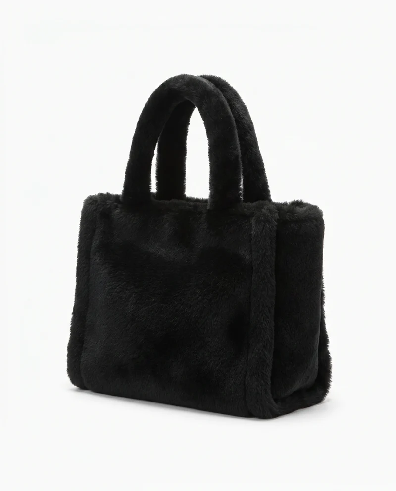 Shopper grande in finta pelliccia - Nero