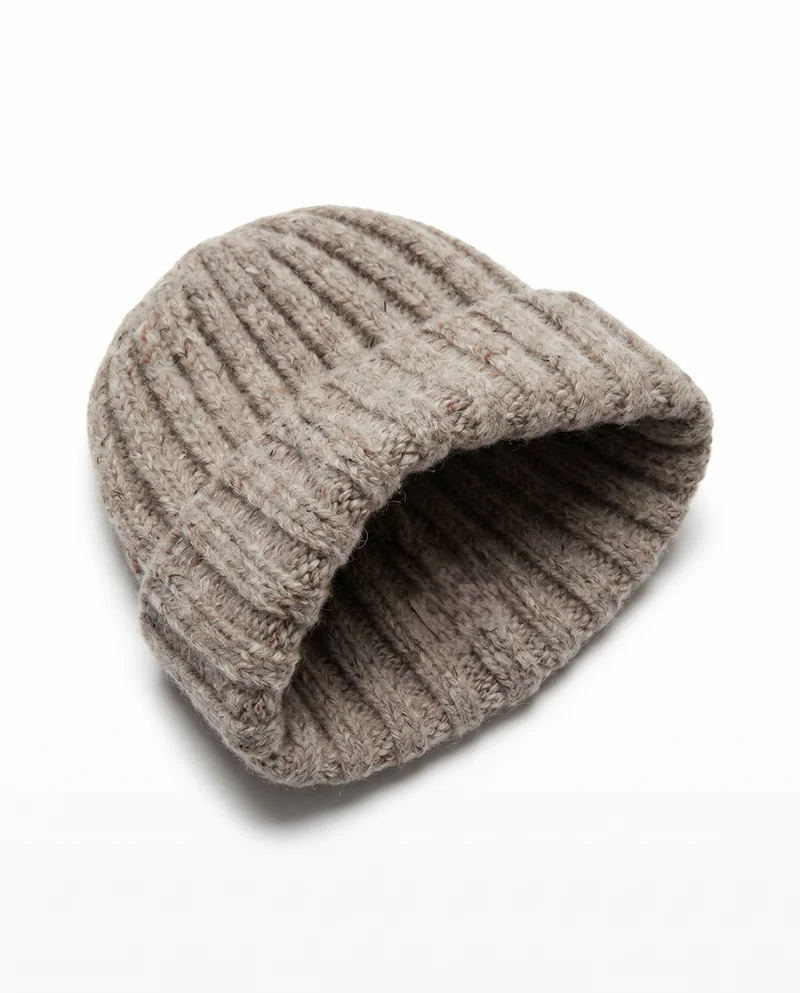 Cappello maglia doppia a coste con risvolto - Beige