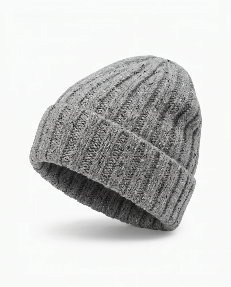 Cappello maglia doppia a coste con risvolto - Grigio