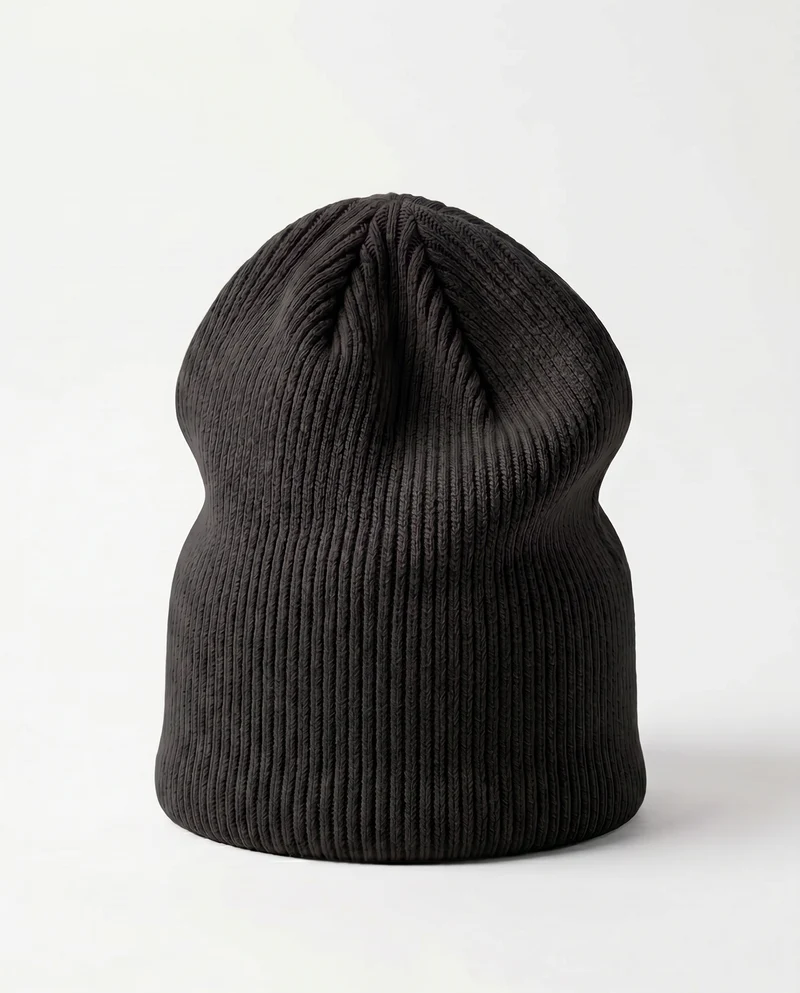 Cappello cuffia in maglia a costine basic - Nero