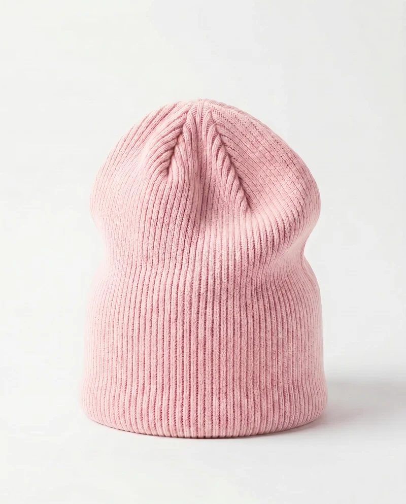 Cappello cuffia in maglia a costine basic - Rosa