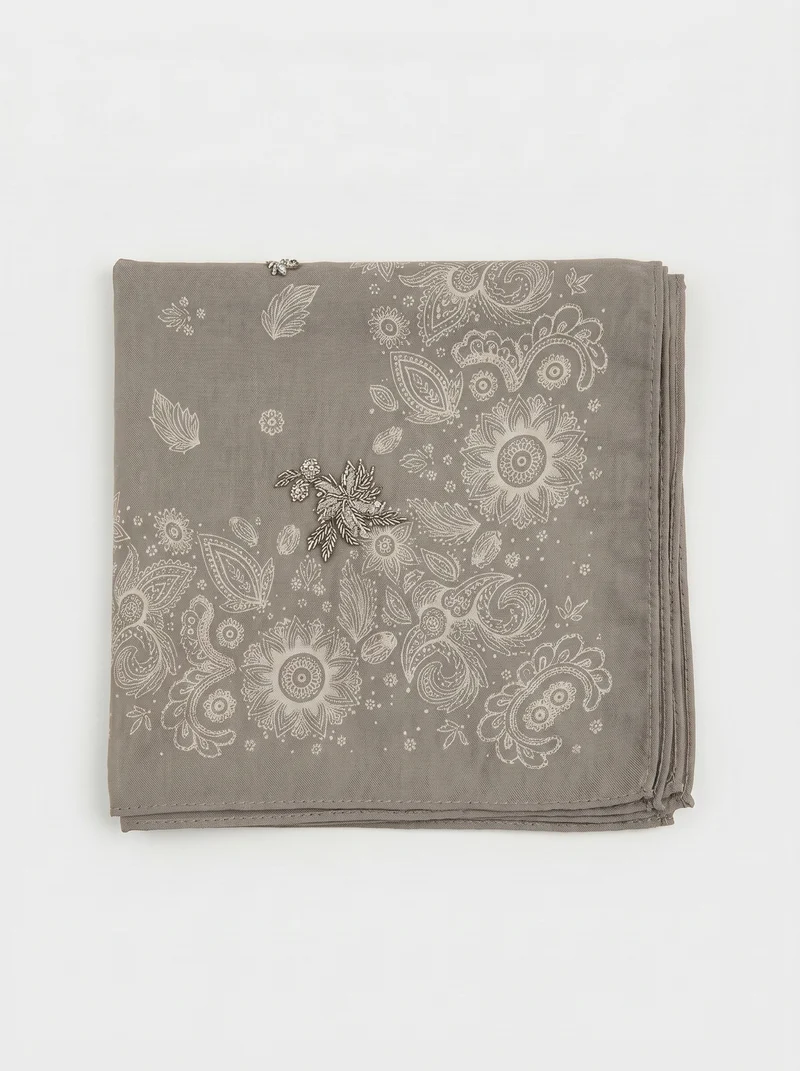 Foulard 50x50 con fiori ricamati - Grigio
