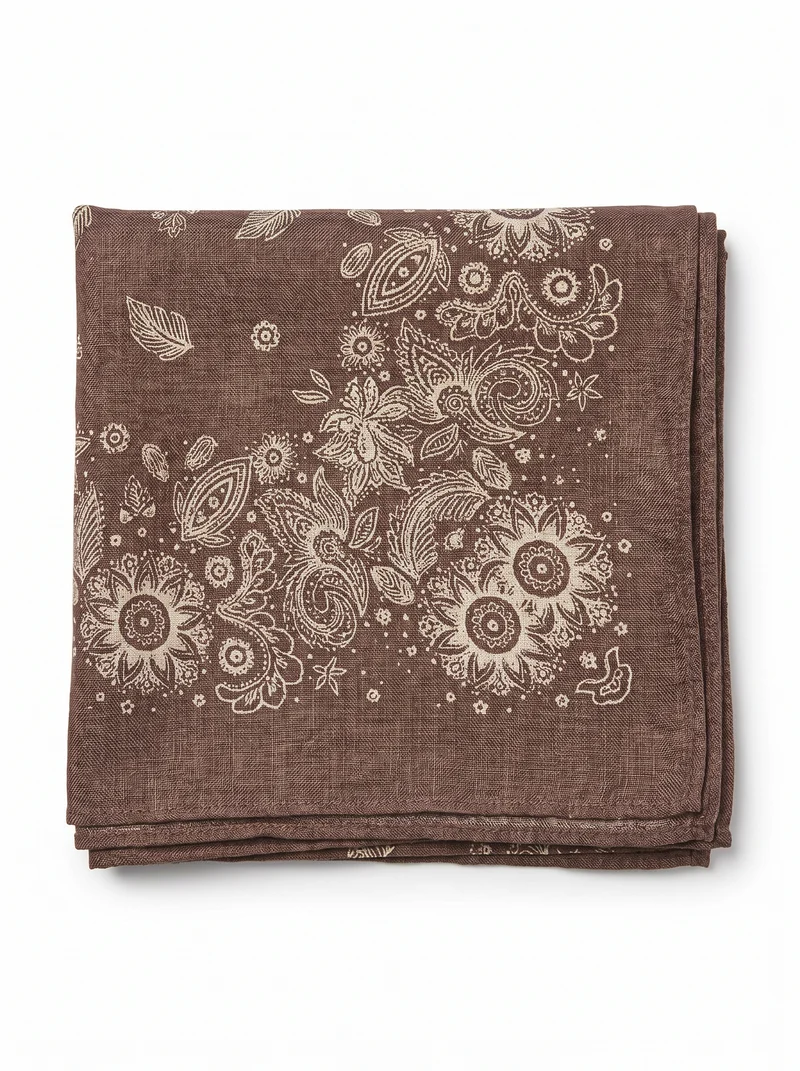Foulard 50x50 con fiori ricamati - Marrone