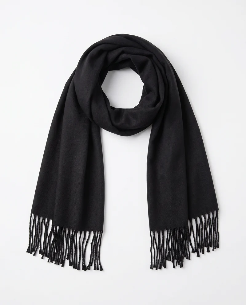 Sciarpa unita con frange eleganti - Nero