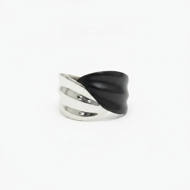 Bracciale rigido bicolor con foglie - Nero