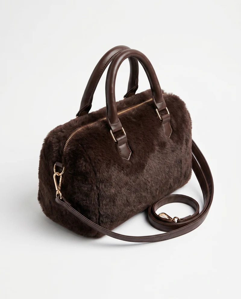 Bauletto in pelliccia sintetica lucida - Marrone