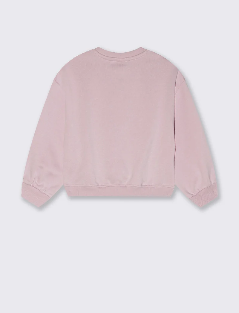 Felpa girocollo bambina con ricamo - Rosa polvere
