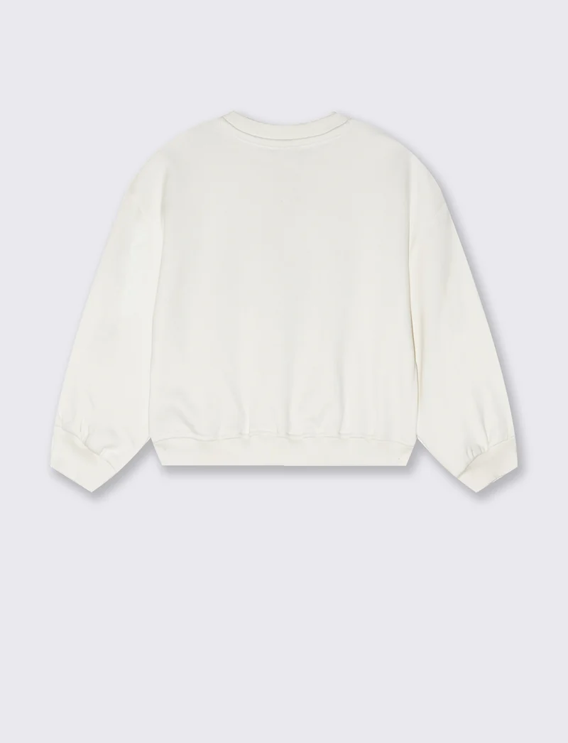 Felpa girocollo bambina con ricamo - Bianco latte