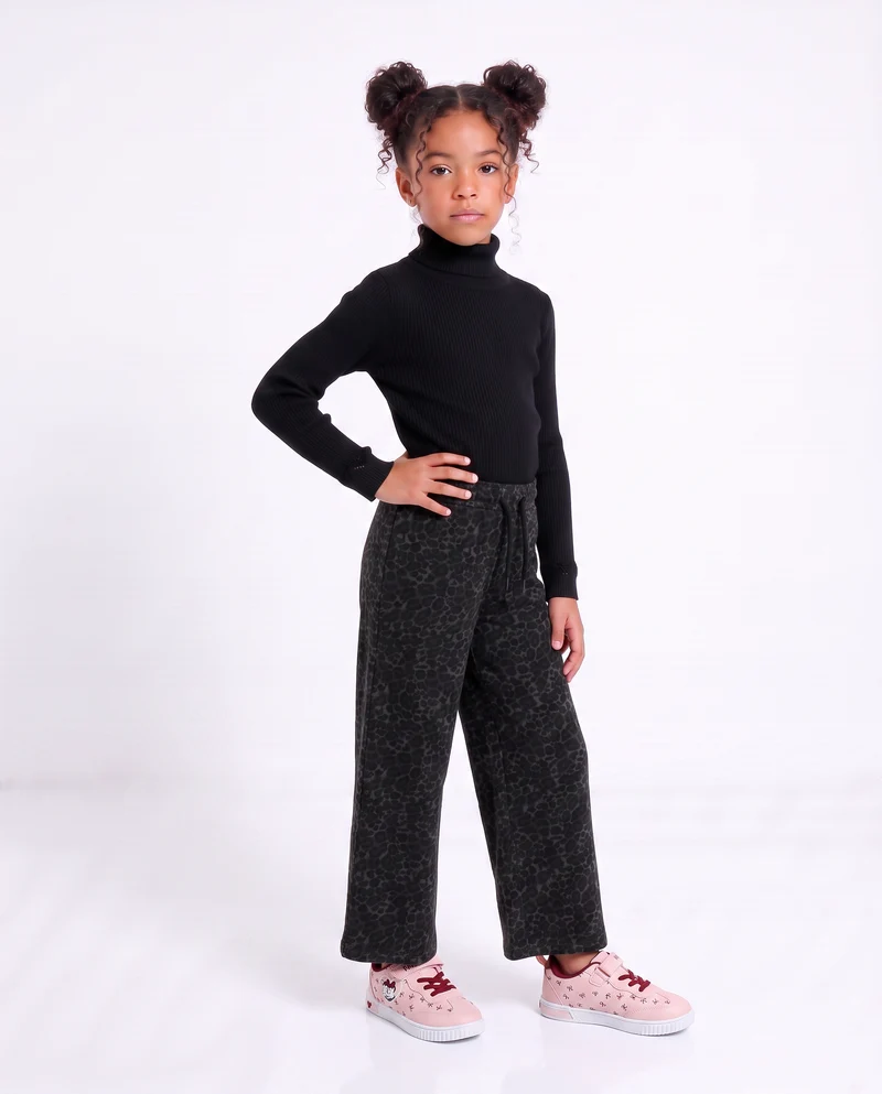Jogger gamba larga con stampa trendy - Nero