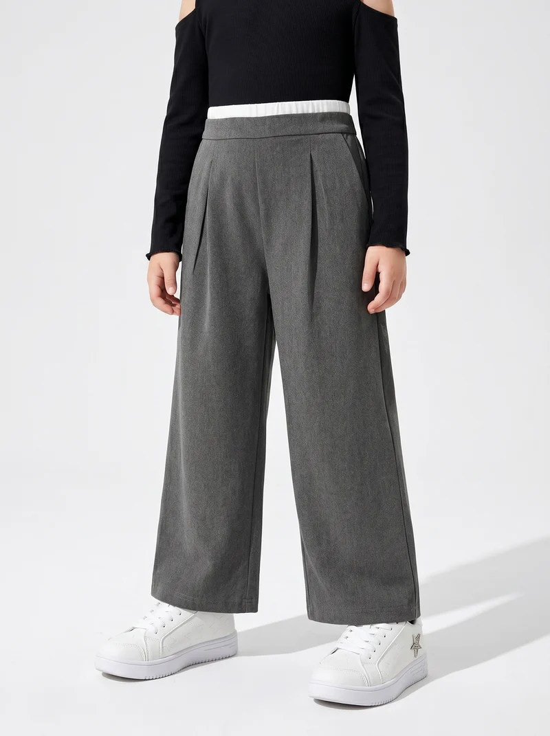 Pantaloni da bambina gamba ampia con laccetto - Grigio