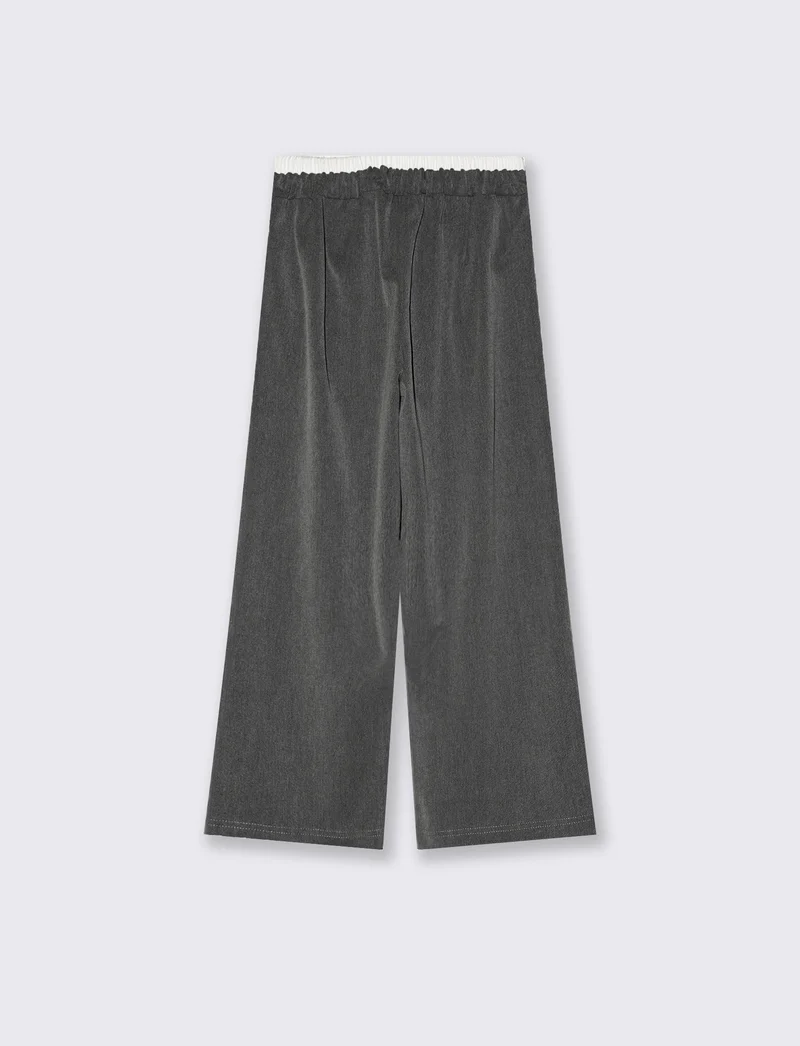Pantaloni da bambina gamba ampia con laccetto - Grigio