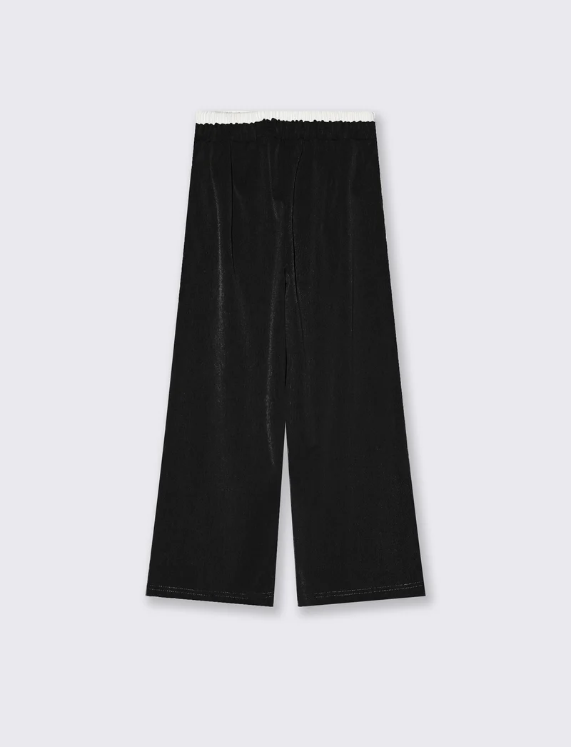 Pantaloni da bambina gamba ampia con laccetto - Nero