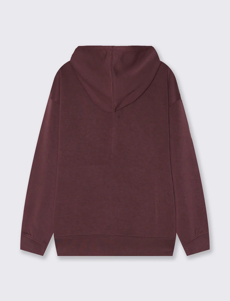 Felpa con zip e cappuccio a manica T - Rosso amarena