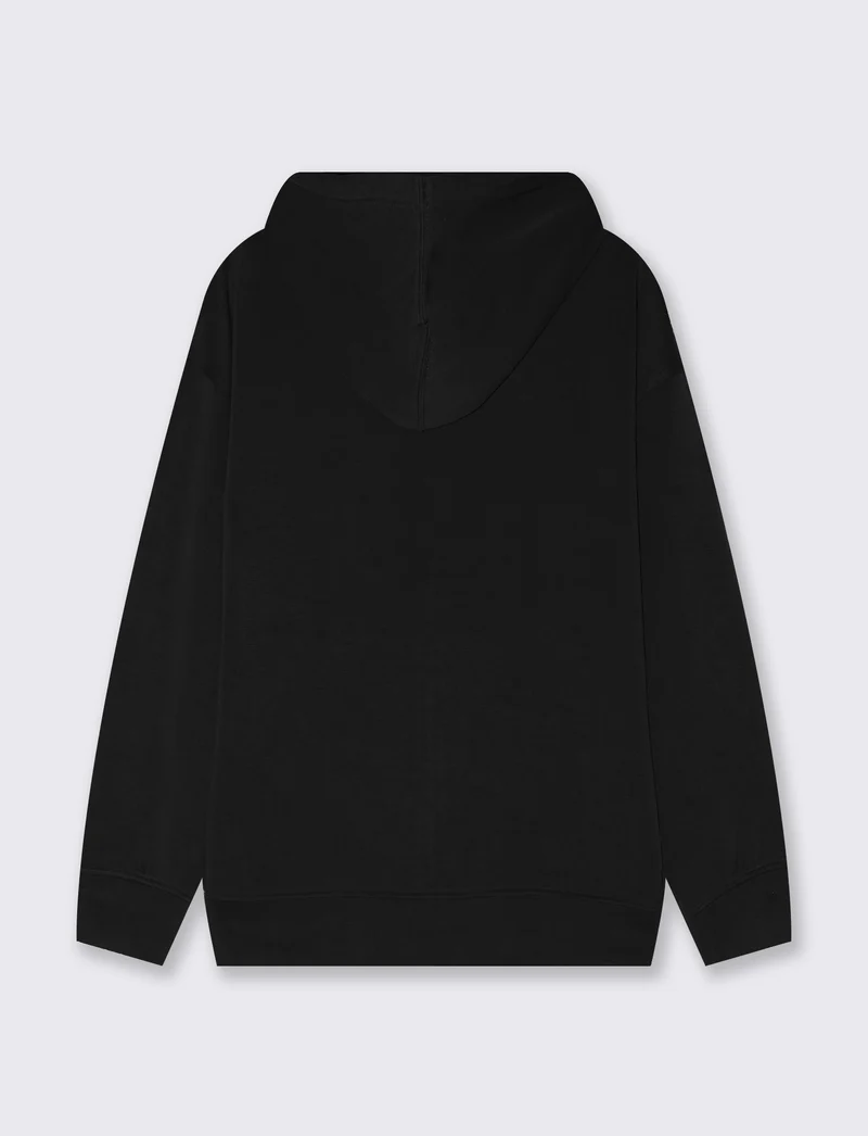 Felpa con zip e cappuccio a manica T - Nero