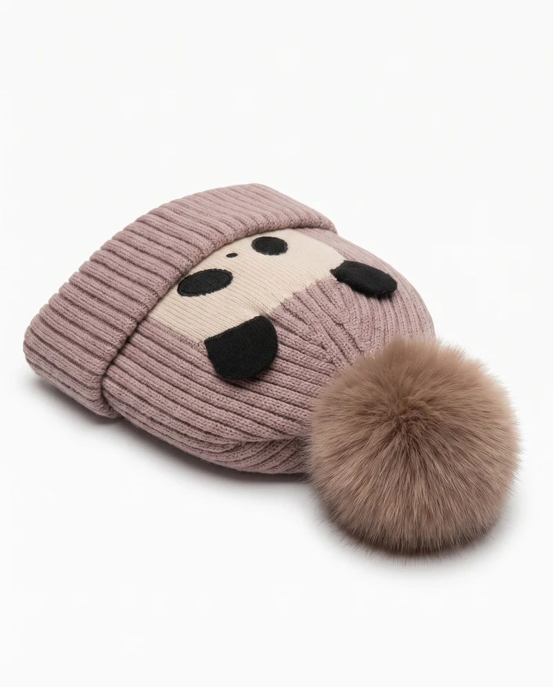 Cuffia con pon pon per amanti dei cani - Grigio tortora