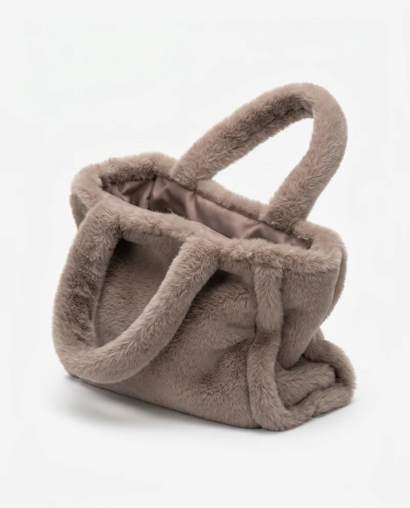 Shopper grande in finta pelliccia - Beige