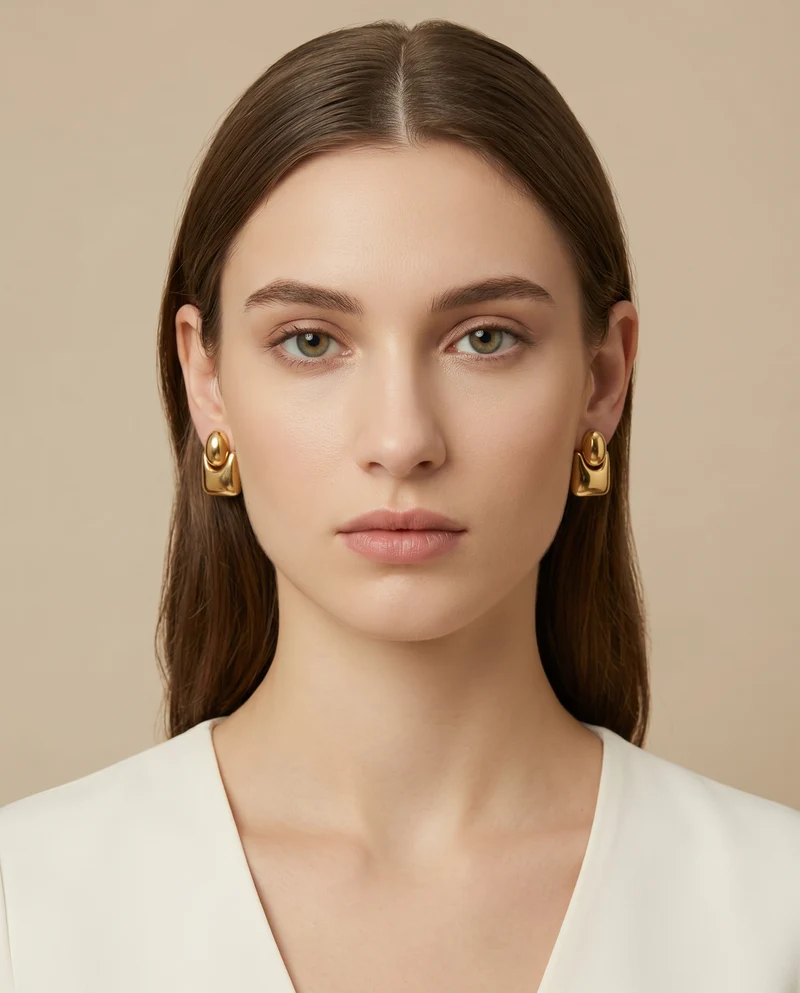 Orecchini clip bottone e quadrato - Oro