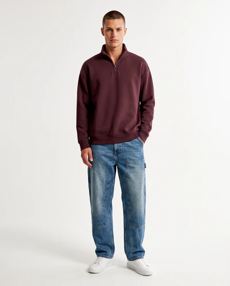 Felpa lupetto zip soft touch relaxed fit - Bordeaux