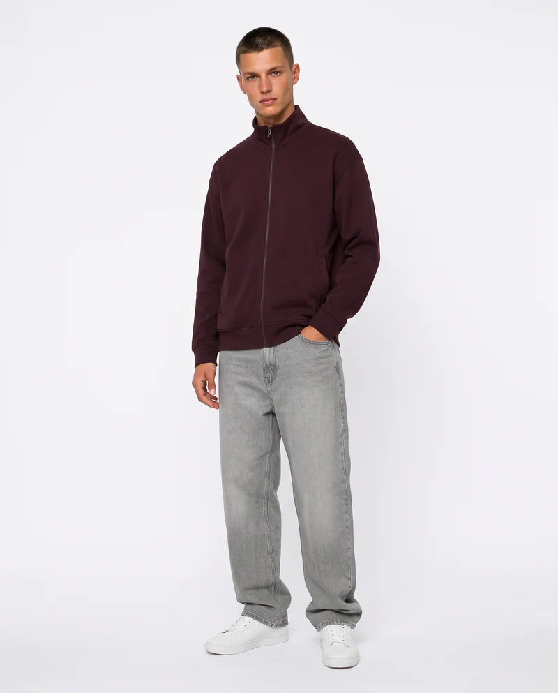 Felpa Cardigan Soft Touch Relaxed Fit - Bordeaux