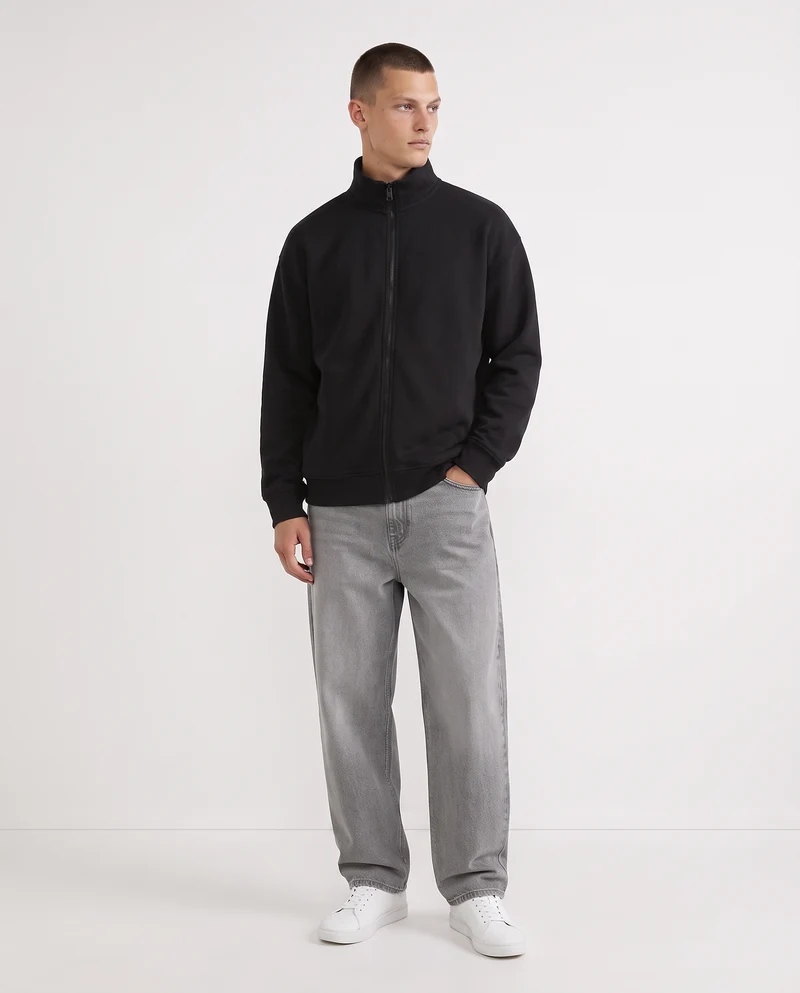 Felpa Cardigan Soft Touch Relaxed Fit - Nero