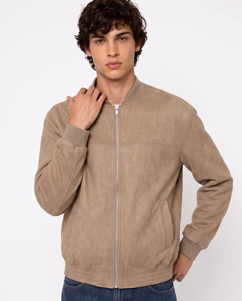 Giubbotto bomber effetto scamosciato - Grigio fango